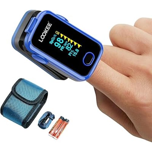 LOOKEE A310 Premium Pulse Oximeter Finger Monitor | Proudly Canadian | SpO2 Blood Oxygen Monitor | Medical Grade Accuracy, Alarm & Perfusion Index | Color OLED | Carry Case & Batteries Included | Blue