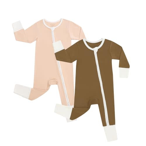 JunNeng Rayon from Bamboo Baby Romper Sleeper with Mitten Cuffs Feet,Newborn Boy Girl Zipper Snug Fit Sleep 'N Play