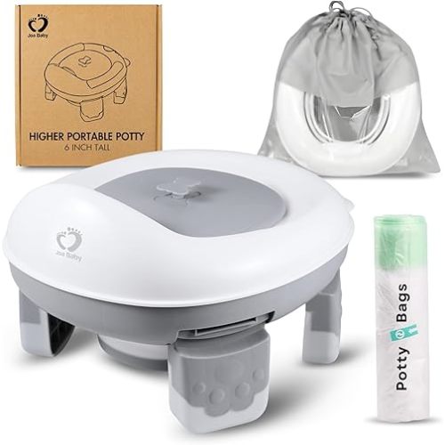 Extra-Tall Portable Potty Training Seat for Toddlers – Travel Potty with Lid – Car Potty for Kids – Anti-Slip, 6-Inch Total Height