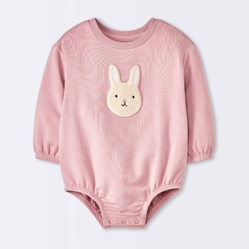 Baby Girls' Rose Modal French Terry Bunny Romper - Cloud Island™ Pink Newborn