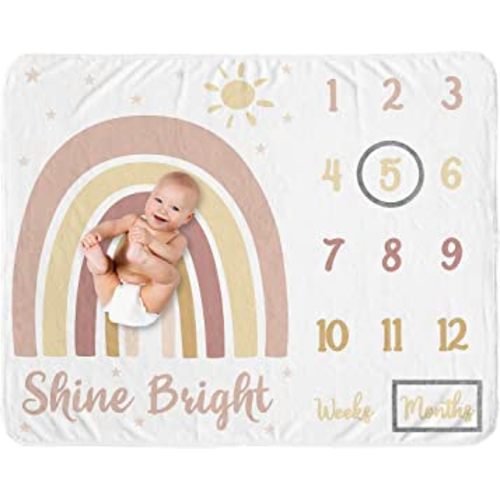 Sweet Jojo Designs Boho Rainbow Girl Milestone Blanket Monthly Newborn First Year Growth Mat Baby Shower Memory Keepsake - Blush Pink Dusty Rose Gold Yellow Mauve Taupe Beige Tan Bohemian Celestial