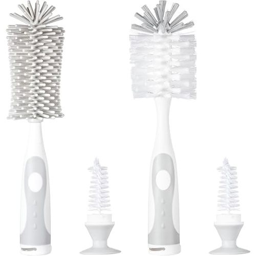 Multifunctional Cleaning Brush, Baby Bottle Brush, Water Bottle Brush Cleaner, Cup Brush (Rotate The Suction Cup to Obtain The Small Bristle Brushes Hidden in Handles) Set A, Grey