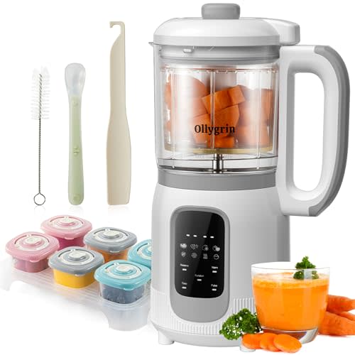 Ollygrin Baby Food Maker Steamer and Blender Baby Food Processor Puree Machine Baby Steamer Blender Food Processor with Containers One Step Auto Cooking Touch Screen Control White