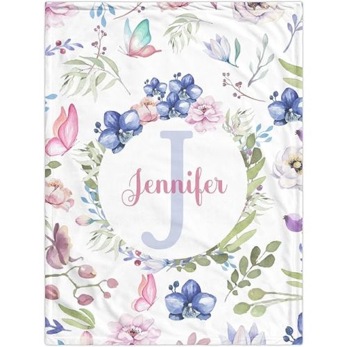 Youltar Personalized Baby Blanket with Girl Name Custom Soft and Comfortable Pink Butterfly Perfect for Girl, Newborn, Kids Bath Birthday Gift 30 inch x40