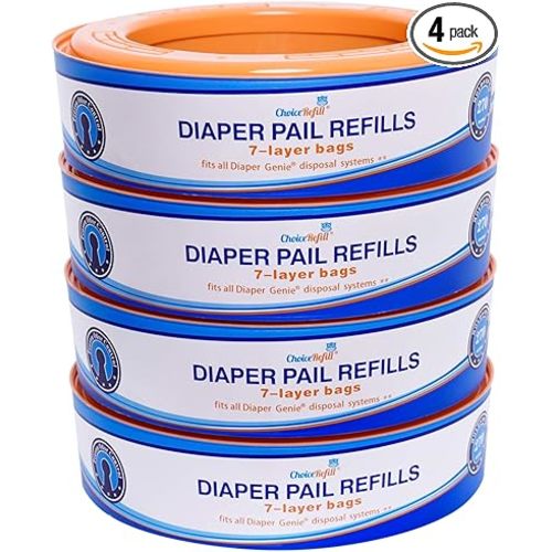 ChoiceRefill Compatible with Diaper Genie Pails, 4-Pack, 1300count