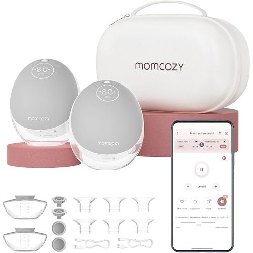 Momcozy Breast Pump Hands Free Upgraded Mobile Flow | M9, App Discreet Control with Personalized Multi-Modes & 15 Levels, Wearable Breast Pump 24mm, 2 Pack Gray