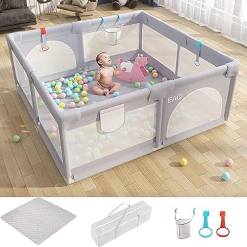 Baby Playpen with Mat,59''*59''Large Baby Playard,Kids Safety Play Pen for Babies and Toddlers,Indoor & Outdoor Kids Activity Center with Packing Bag and Anti-Slip Base