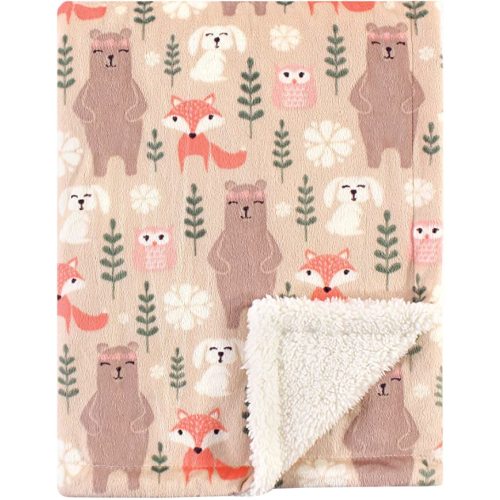 Hudson Baby Unisex Baby Plush Mink and Sherpa Blanket, Girl Forest, One Size