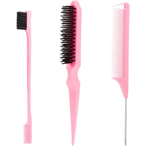 3 Pcs Slick Back Hair Brush, Rat Tail Comb, Edge | Bristle Brush, Hair Accessories for Girls, Kids, Toddlers Sleek Ponytail/Bun, Edge Control and Smoothing Baby Hair & Flyaways
