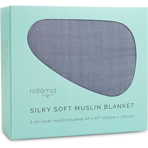Natemia Muslin Baby Blanket - Organic Baby Blankets for Girls and Boys, Newborn Essentials, Swaddle Blanket Unisex, Multi-Use as Towel, Stroller Cover, Swaddles for Newborn, 47" x 47"