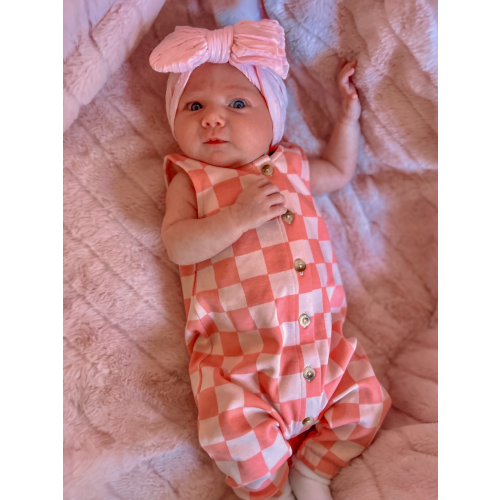 Strawberry/Rosy Checkerboard / Organic Bay Jumpsuit