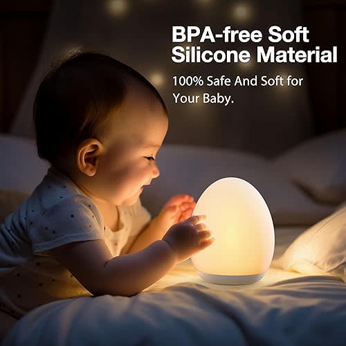 JolyWell Night Light for Kids, Egg Light for Nursery with 7 RGB Colors Changeable & Stepless Dimming, Rechargeable Tap Light with 1h Timer & Touch Control, Portable Night Light for Babies BPA Free