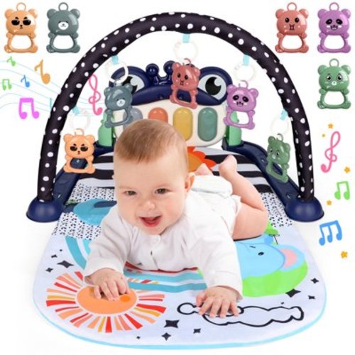 UUSUOO Baby Play Mat Baby Gym,Kick and Play Piano Gym,Musical Activity Center Tummy Time Baby Activity Mat with 5 Infant Sensory Baby Toys,Music & Light Newborn Infant Gifts for 0-3-6-9-12 Months
