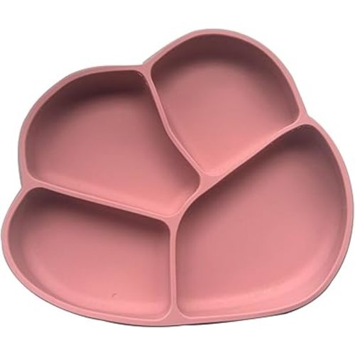 Bear paw-shaped silicone dinner plate, divided plate, 100% food-grade silicone material, suction cup on the bottom, microwave and dishwasher safe, yellow (Pink)