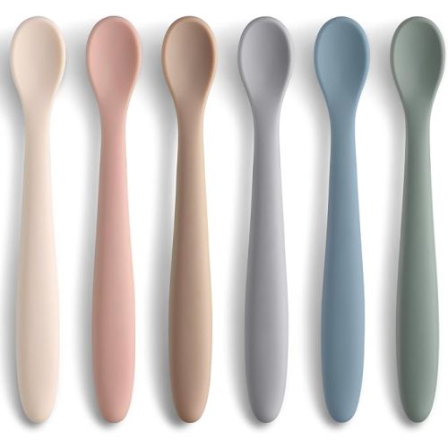 6 Piece Silicone Baby Feeding Spoons, First Stage Infant Soft-Tip Easy on Gums, Utensils Supplies, Training Spoon Self-feeding, Dishwasher & Boil-proof - Morandi