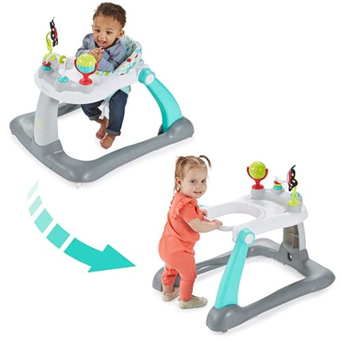 Kolcraft Tiny Steps 2-in-1 Baby Activity Walker, Foldable Baby Walker with Wheels, Seated and Walk-Behind Baby Push Walker, Baby Walker for boys, Baby Walker for Girls, Toddler Walker - Bubbles