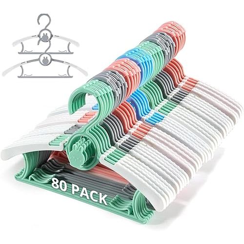 80 Pack Baby Closet Hangers Kids Clothes Hangers Adjustable (Mix Colors) with Windproof Buckles, Extendable 11"-14" Baby Hangers for Kids Child Newborn Toddler Stackable & Space-Saving