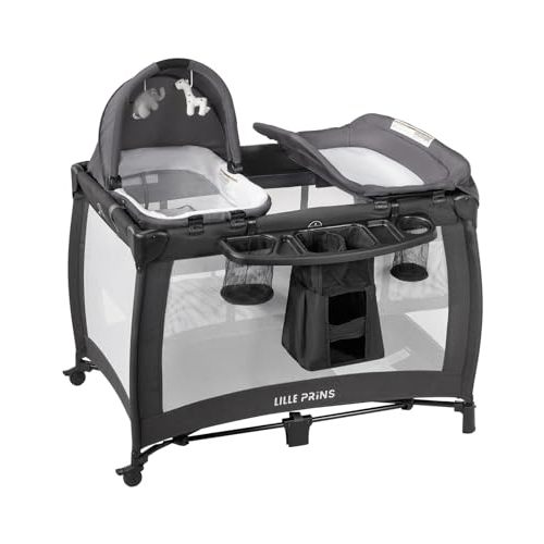 LILLEPRINS 4 in 1 Pack and Play with Bassinet, Diaper Changing Table for Newborn Infant, Portable Baby Playpen for Babies and Toddlers