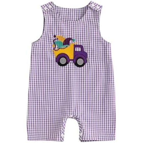 Infant Baby Boy Girl Mardi Gras Outfit Plaid Shortall Sleeveless Overall Romper Carnival Festival Summer Clothes