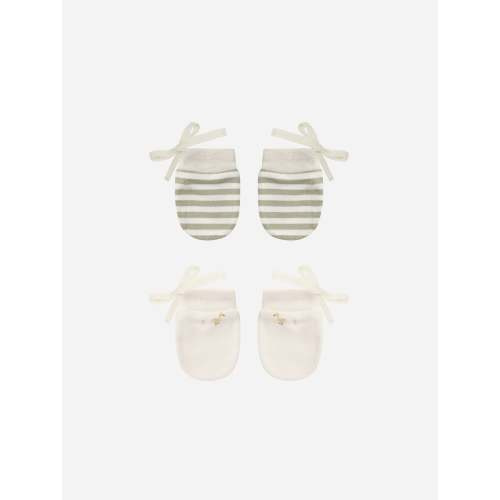 No Scratch Mittens, Set Of || Ducks, Sage Stripe