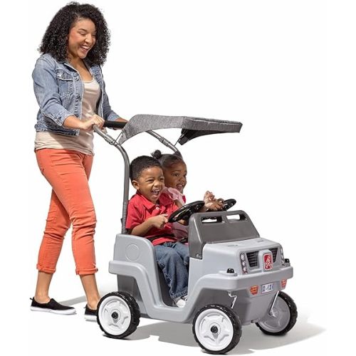 Step2 Side-by-Side Push Around SUV, Kids Push Car, 2 Seats, Stroller Substitute, Includes Seat Belts & Horns, Made of Durable Plastic, Max Weight 100 lbs., for Toddlers 1.5-5 Years Old, Gray
