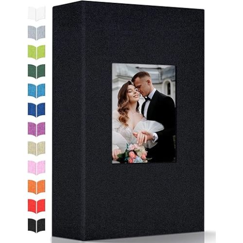 Photo Album 4x6 with 300 Pockets,Slip-in Picture Albums,Linen Cover Memory Book with Front Window,White Page Vertical Photo Book for Wedding,Family,Anniversare,Baby,Vacation