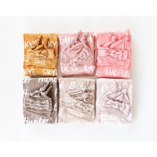 Baby Blanket Sets - Personalized Plush Minky Name Blankets with Hats or Bows