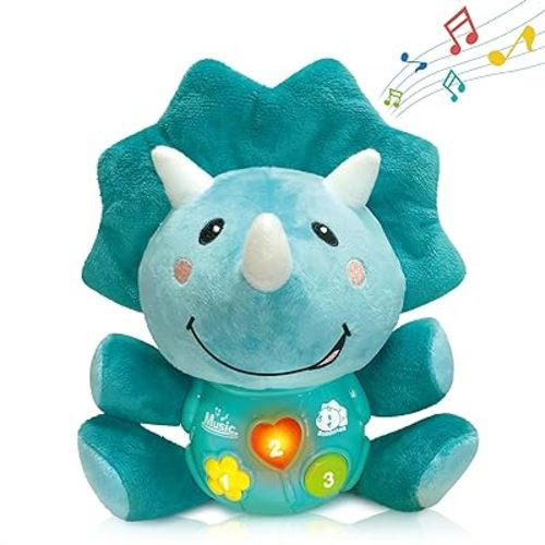 iPlay, iLearn Baby Dinosaur Musical Toys, Newborn Boys Soft Dino Plush Stuffed Animal, Infant Light Up Music Time, 1st Easter Basket Stuffer Birthday Gift 0 1 2 3 6 9 12 18 Month Age 1-3 Toddlers Girl