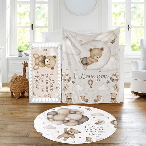 Duckbe Baby Crib Bedding Set - Moon Animal Nursery Bed 3 Pcs Set - Chic Soft Blanket, Sheet, Crawling Rug for Newborns Boys Girls Gifts Color20-Bear