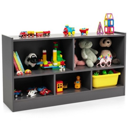 Costway Kids 2-shelf Bookcase 5-cube Wood Toy Storage Cabinet Organizer