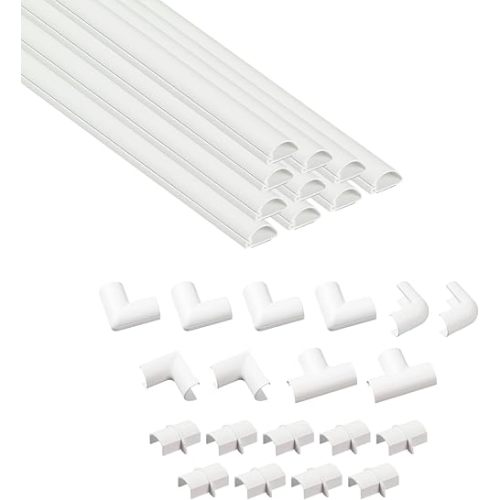 D-Line Half Round Cord Hider, Patented Cable Cover, Hide TV Wall Mount Wires, Raceway for Cords, Decorative Wire Covers, Paintable, Adhesive Cable Concealer, 10x 0.78in W x 0.39in H x 15.7in L, White