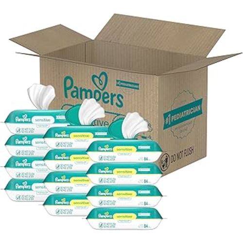 Pampers Sensitive Baby Wipes, Water Based, Hypoallergenic and Unscented, 8 Flip-Top Packs, 4 Refill Packs (1008 Wipes Total)