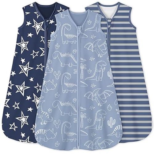 Yoofoss Baby Sleep Sack 0-6 Months 0.5 Tog Wearable Blanket for Baby, 3 Pack 100% Organic Cotton Infant Toddler Sleeping Sack 2-Way Zipper Lightweight Sleep Sack