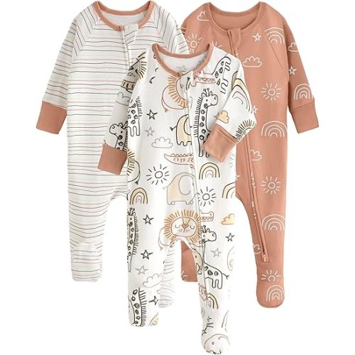 Yoofoss Baby Pajamas 100% Organic Cotton Baby Sleepers for Newborn 0-3 3-6 6-9 Months Boys Girl Clothes 3pcs Footed PJs