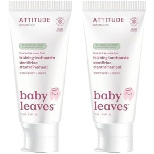 Attitude Baby and Child Fluoride-Free Training Toothpaste, EWG Verified, Naturally Derived Ingredients, Vegan, Strawberry, 2.6 Oz