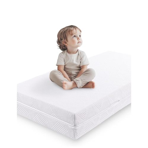 Babelio Ergonomic Zoning Crib Mattress Dual-Sided Memory Foam Waterproof 6" Thick Toddler Mattress with Zipper Cover, Fits Standard Crib