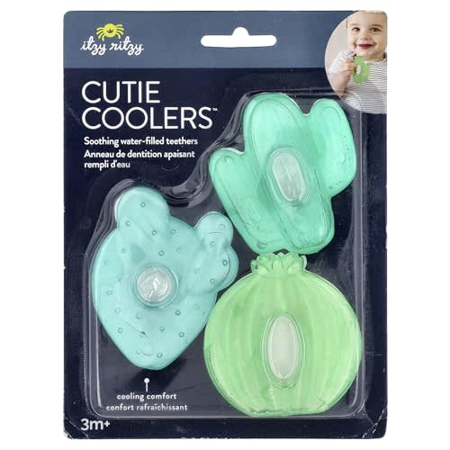 Itzy Ritzy Water-Filled Teethers - Cold Cutie Coolers Textured On Both Sides to Massage Sore Gums & Emerging Teeth - Can Be Chilled in Refrigerator, Set of 3 Green Cactus Water Teethers
