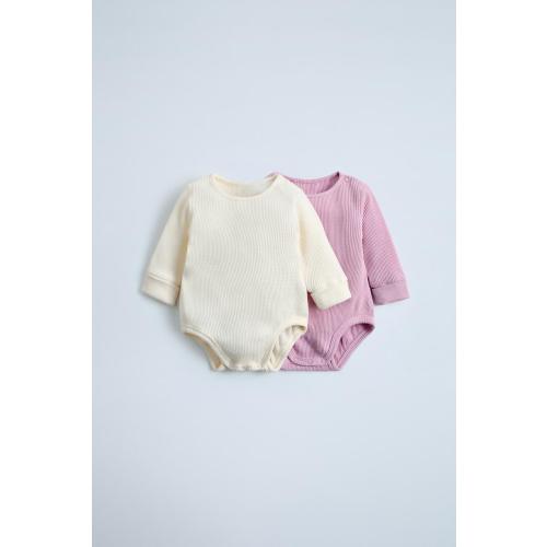 TWO-PACK OF WAFFLE WEAVE BODYSUITS - Mid-pink | (Size 6-9m)