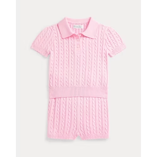 Mini-Cable Cotton Polo Shirt & Short Set