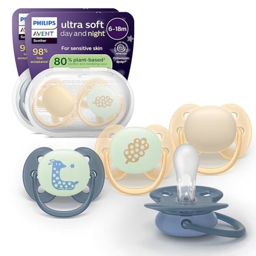 Philips Avent Ultra Soft Day & Night Baby Pacifier, 6-18 Months, BPA-Free
