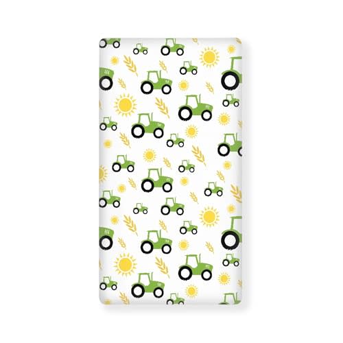 QINBEIDU Green Tractor Farm Fitted Crib Sheet Yellow Sun and Rice Crops Standard Crib Mattress Fitted Sheet Baby Toddler Bed Mattress Sheets for Boys Girls 28"x52"