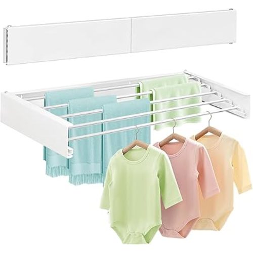 Wall Mounted Laundry Drying Rack, 31.5'' Collapsible Clothes Rack with 5 Rods, Heavy Duty Foldable Space Saving Laundry Drying Rack for Clothing & Towels