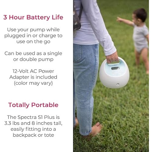 Spectra - S1 Plus Electric Breast Milk Pump with Tote Bag, Breast Milk Bottles and Cooler for Baby Feeding