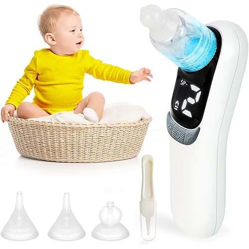 Nasal Aspirator for Baby - Electric Nose Suction with 3 Levels Suction, Baby Nasal Aspirator, Rechargeable Baby Nose Sucker with 3 Silicone Tips Music and Light, Low Noise (White)
