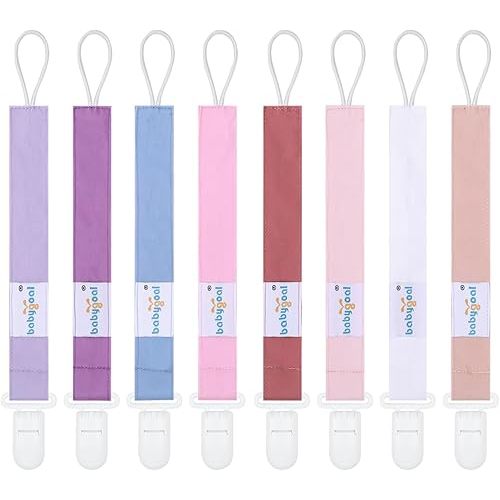 Babygoal Pacifier Clips 8 Pack, Pacifier Holder Clips for Baby Boys and Girls Fits for Most Pacifier, Binkie Styles & Baby Teethers & Toys and Gift-Neutral Color 8PS42