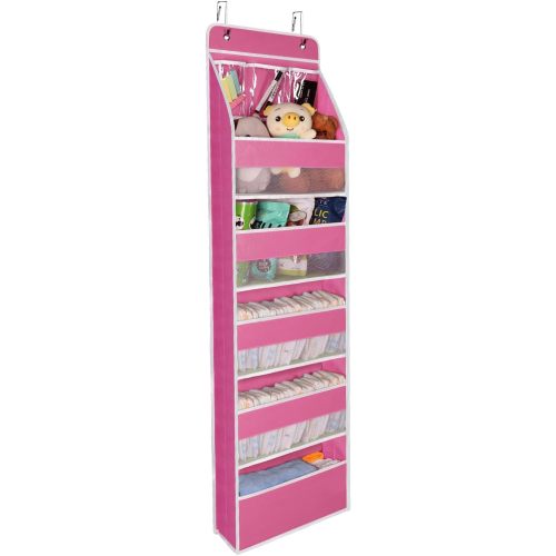 Univivi 6-Shelf Over Door Hanging Organizer Fabric Baby Door Storage with 5 Large Pockets and 3 Small PVC Pockets Wall Mount Hanging Storage Organizers (Pink)