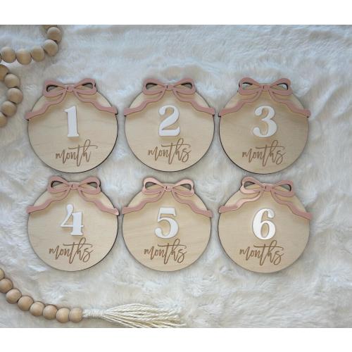 Ribbon Bow Milestones| Wooden Bow Baby Monthly Milestones, Photo Prop |Fresh 48 Photos | Baby shower Gift| New Mom Gift | Newborn Gift |