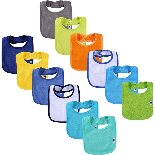 12 Pack Terry Drool Cotton Bibs, Unisex Baby Bibs with Fiber Filling Waterproof for Feeding, Teething, Drooling