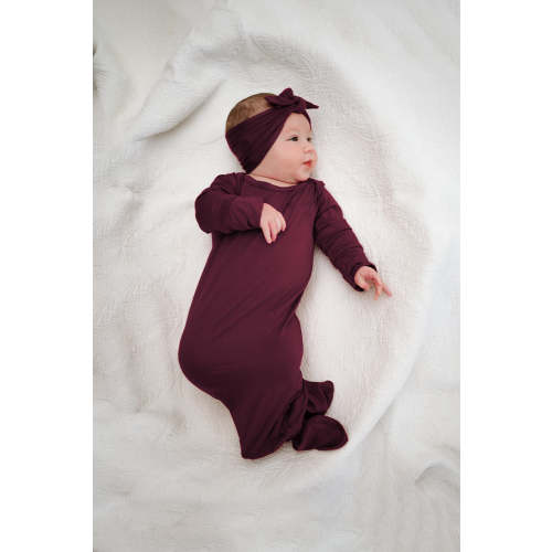 Baby Knot Gown and Bow Set: Plum