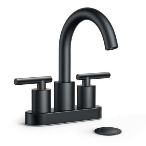 4 in. Center set Double Handle Gooseneck High-Arc Bathroom Faucet with Drain Kit in Matte Black